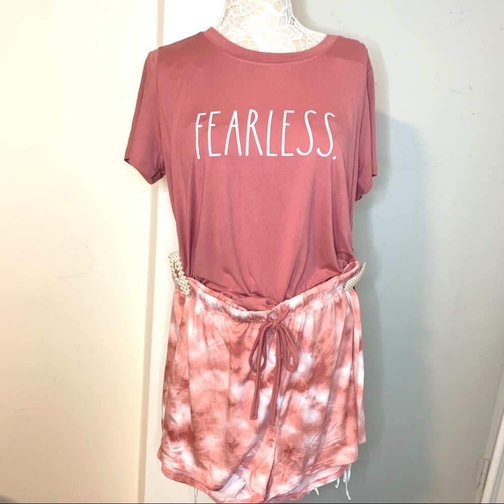 RAE DUNN FEARLESS PINK PAJAMAS SET